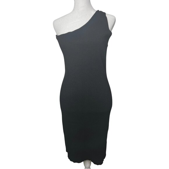 House Of Harlow 1960 Revolve Black Ribbed Knit One Shoulder Mini Dress Medium - Picture 1 of 12